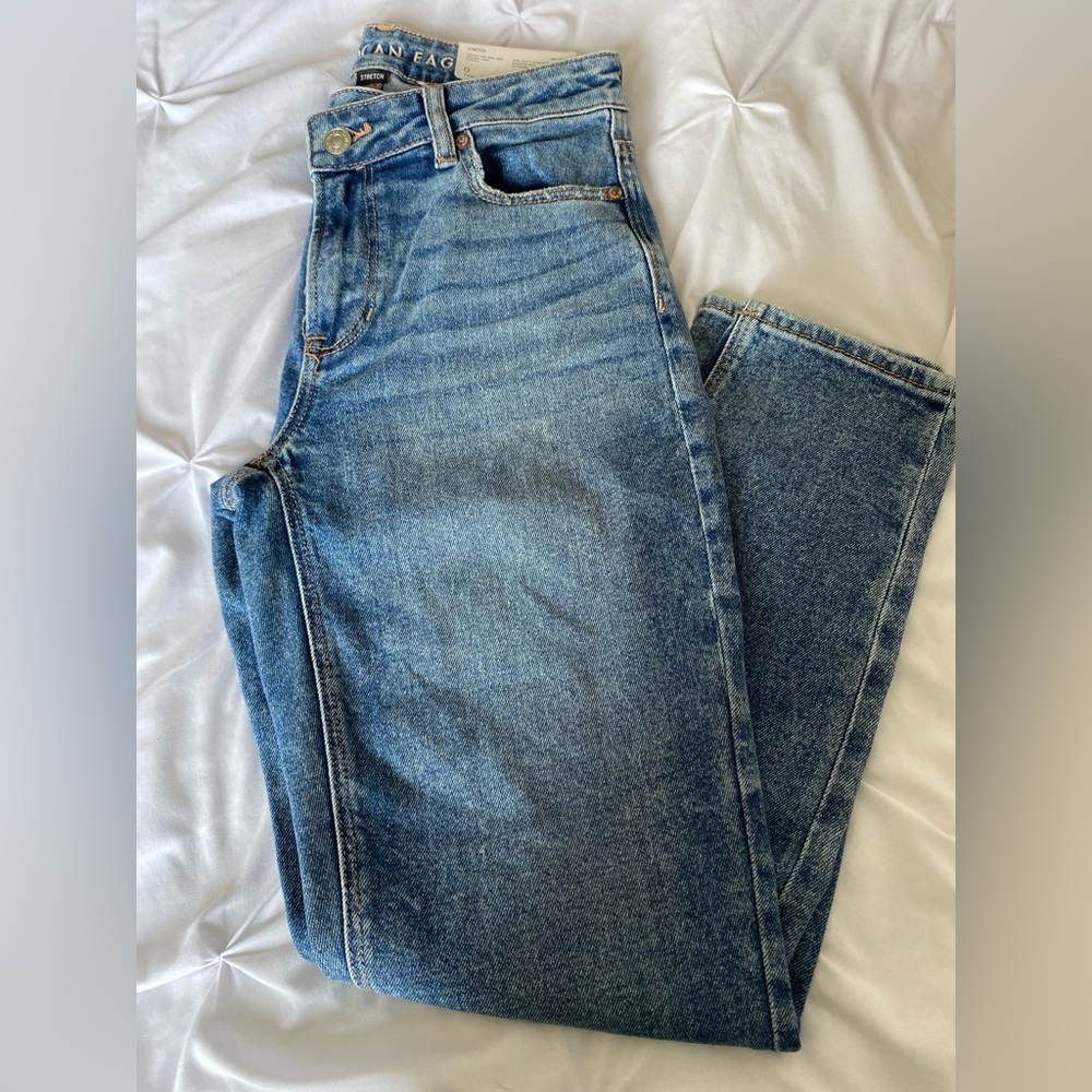 American Eagle Blue Stretch Mom Jeans